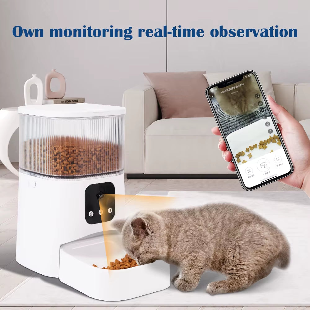 Smart Pet Feeder with Camera Cat Automatic Feeder Supports Voice and Video WIFI Dog Food Feeding Bowl 3L Intelligent Feeder.