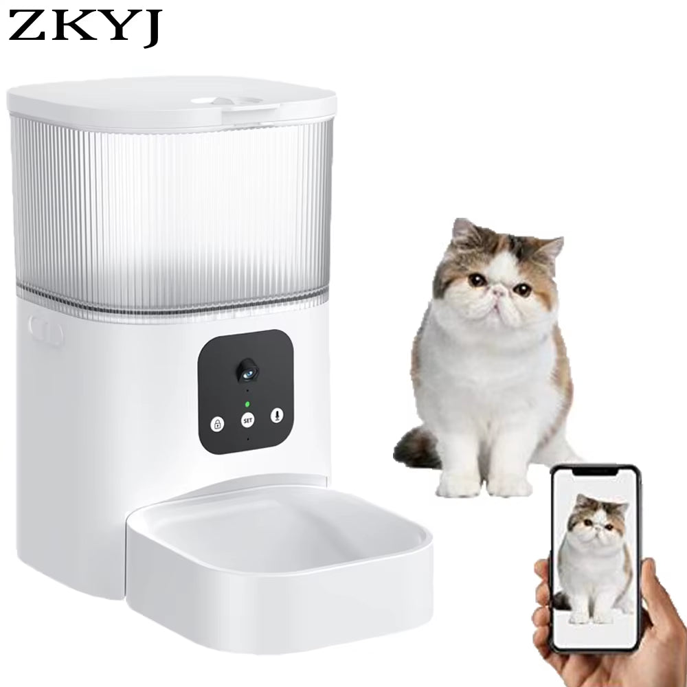 Smart Pet Feeder with Camera Cat Automatic Feeder Supports Voice and Video WIFI Dog Food Feeding Bowl 3L Intelligent Feeder.