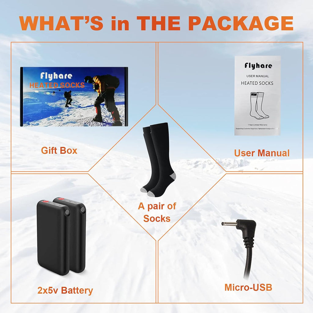 Heated Socks,Electric Heated Socks,4000Mah Foot Warmer Heated Socks,3 Level Settings Heated Socks,Rechargeable Heating Cotton Socks,Foot Warm Socks