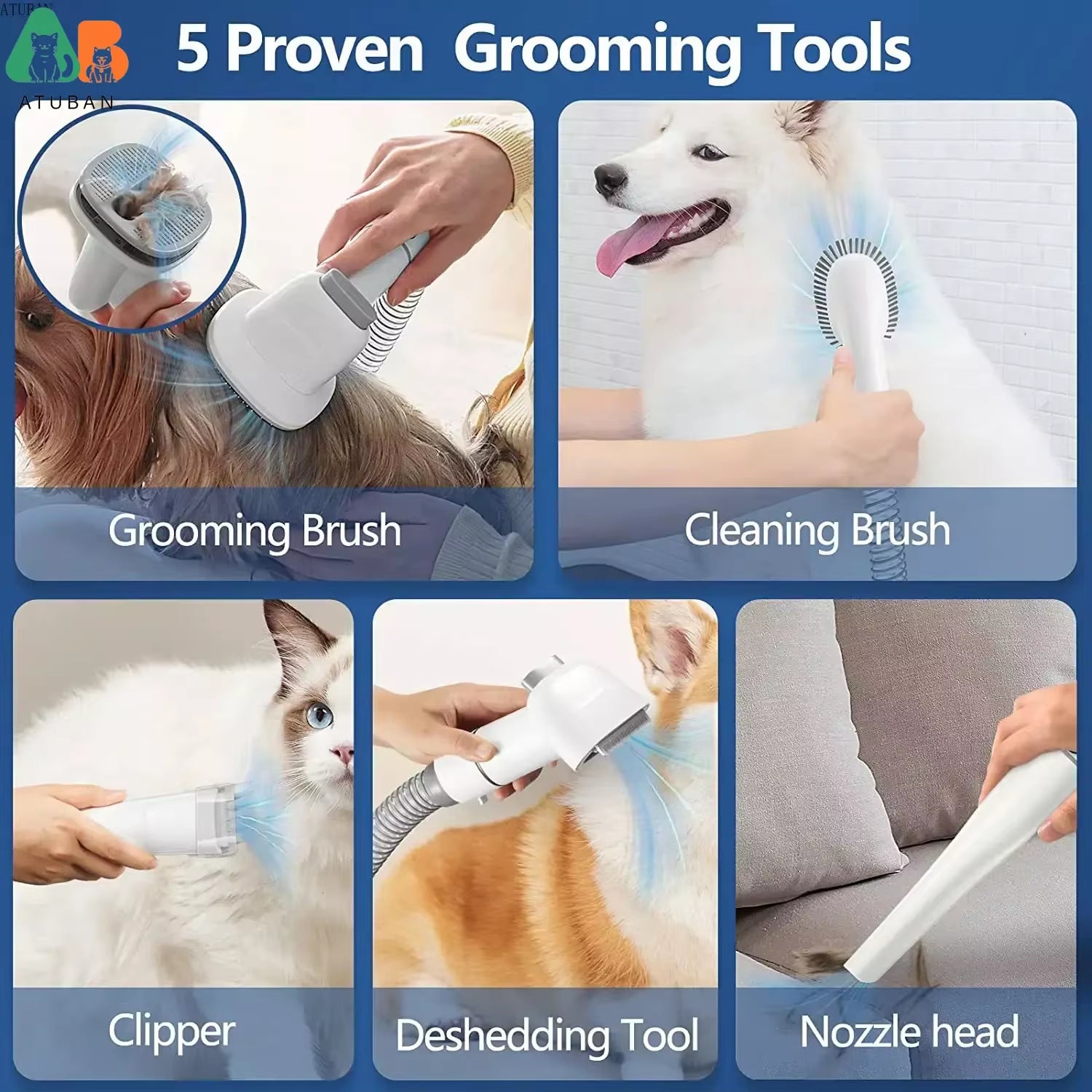 Pet Grooming Vacuum & Dog Grooming Kit with 2.3L Capacity Larger Pet Hair Dust Cup Dog Brush for Pet Hair Vacuum Cleaner.