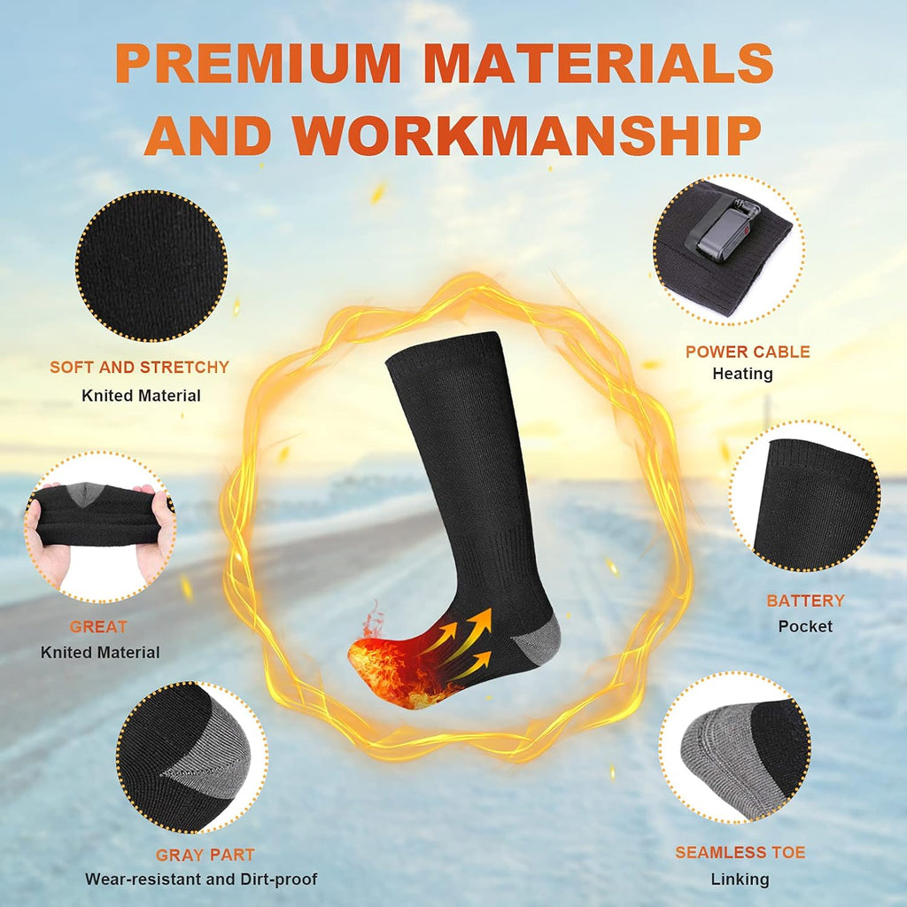 Heated Socks,Electric Heated Socks,4000Mah Foot Warmer Heated Socks,3 Level Settings Heated Socks,Rechargeable Heating Cotton Socks,Foot Warm Socks