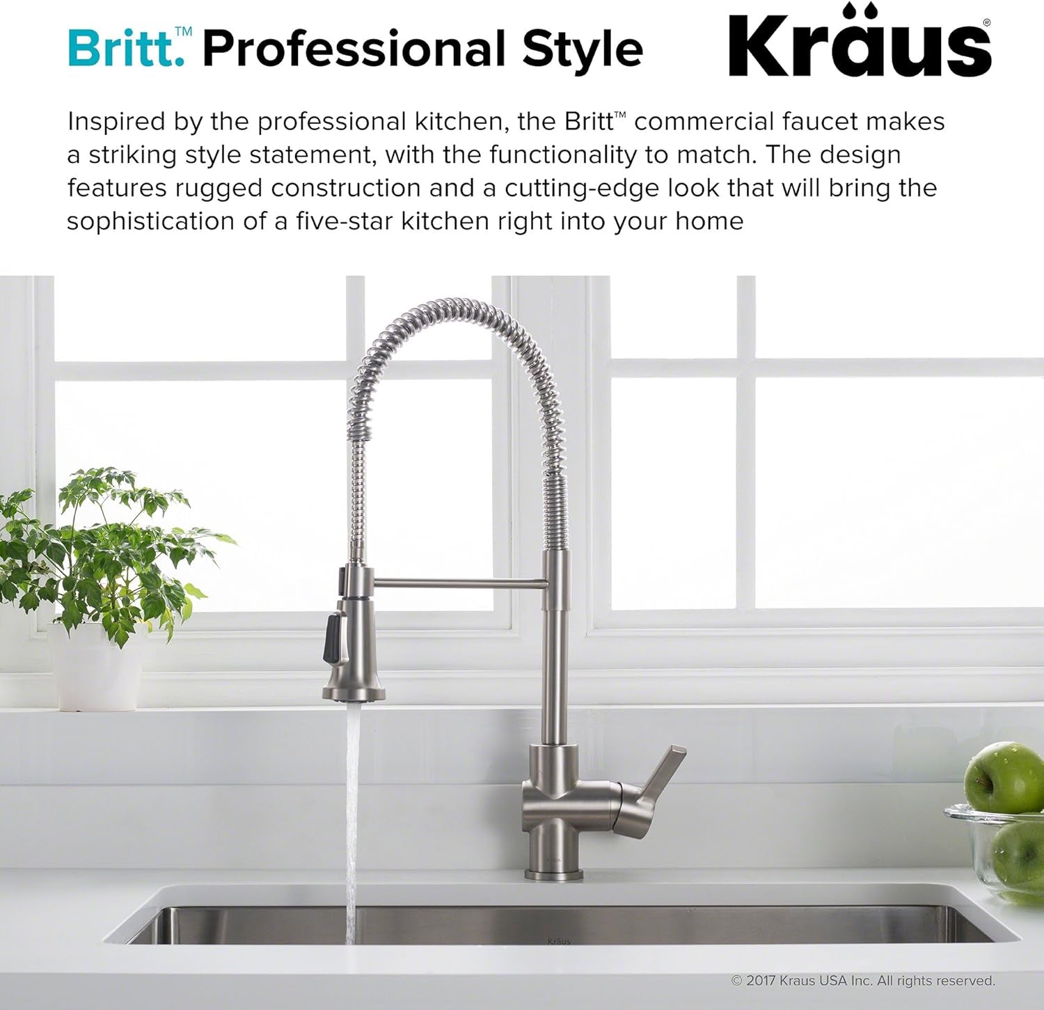 Britt Commercial Style Spot Free Stainless Steel Pre-Rinse Kitchen Faucet with Deck Plate, KPF-1690SFS