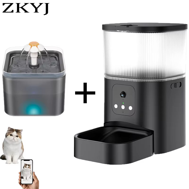 Smart Pet Feeder with Camera Cat Automatic Feeder Supports Voice and Video WIFI Dog Food Feeding Bowl 3L Intelligent Feeder.