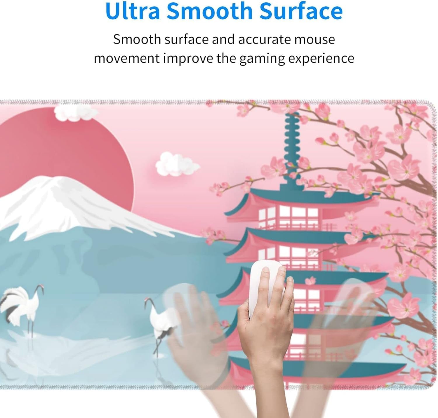 Japanese Ocean Waves Gaming Mouse Pad XL, Non Slip Rubber Base Mousepad, Stitched Edges Desk Pad, Extended Large Mice Pad,31.5 X 11.8 Inch (Japanese Cherry Blossom)