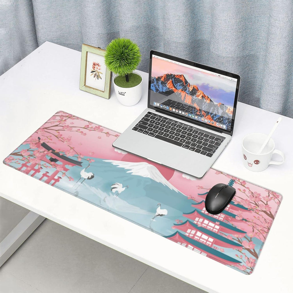 Japanese Ocean Waves Gaming Mouse Pad XL, Non Slip Rubber Base Mousepad, Stitched Edges Desk Pad, Extended Large Mice Pad,31.5 X 11.8 Inch (Japanese Cherry Blossom)