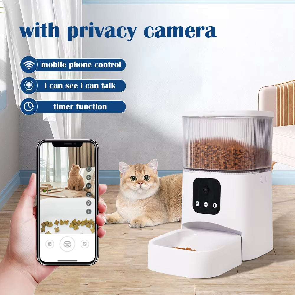 Smart Pet Feeder with Camera Cat Automatic Feeder Supports Voice and Video WIFI Dog Food Feeding Bowl 3L Intelligent Feeder.