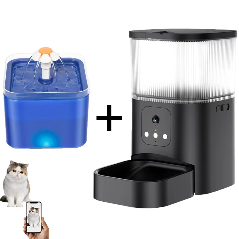 Smart Pet Feeder with Camera Cat Automatic Feeder Supports Voice and Video WIFI Dog Food Feeding Bowl 3L Intelligent Feeder.
