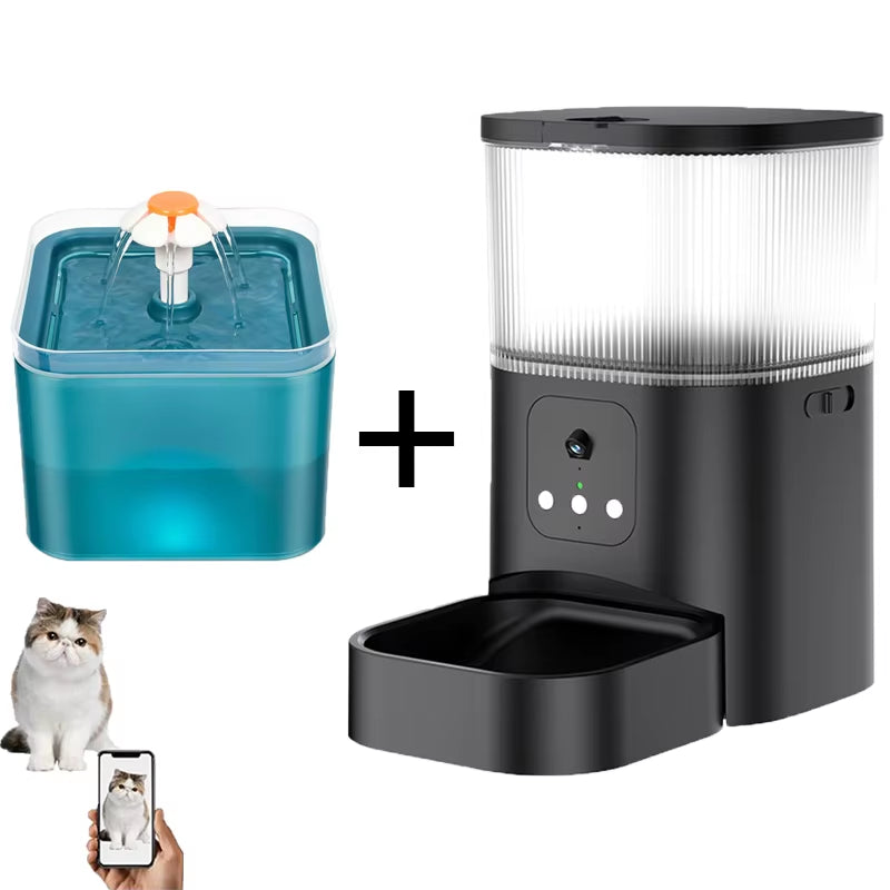 Smart Pet Feeder with Camera Cat Automatic Feeder Supports Voice and Video WIFI Dog Food Feeding Bowl 3L Intelligent Feeder.