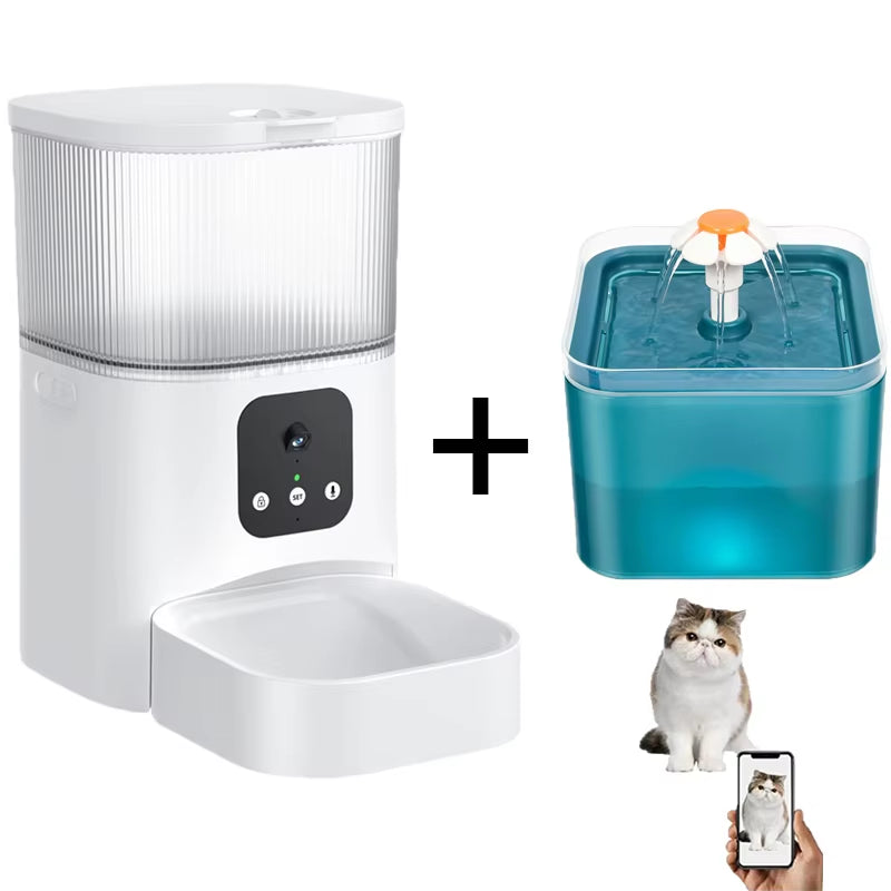 Smart Pet Feeder with Camera Cat Automatic Feeder Supports Voice and Video WIFI Dog Food Feeding Bowl 3L Intelligent Feeder.