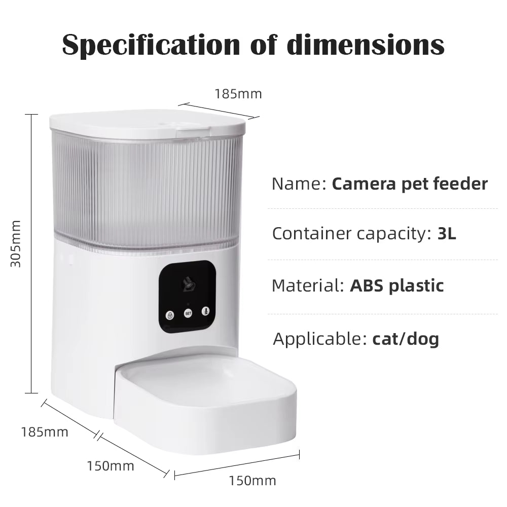 Smart Pet Feeder with Camera Cat Automatic Feeder Supports Voice and Video WIFI Dog Food Feeding Bowl 3L Intelligent Feeder.