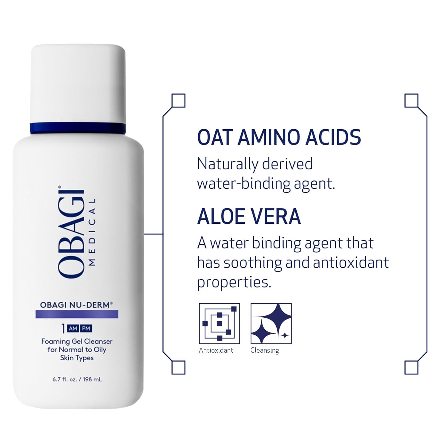 Obagi Nu-Derm Foaming Gel Cleanser for Face – Deep-Cleansing & Hydrating Facial Cleanser with Aloe Vera – for rmal to Oily Skin Types