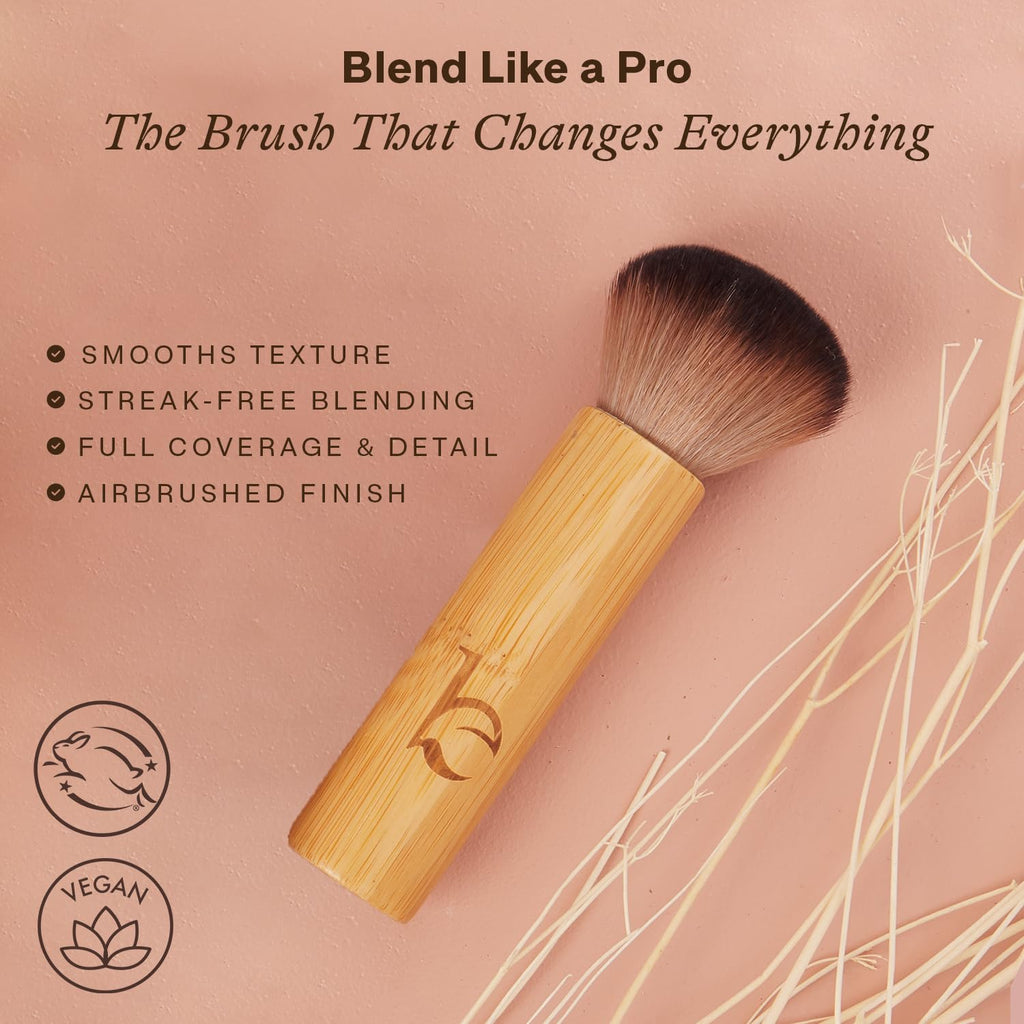 Kabuki Brush for Face - Ultra Soft Bronzer Brush for Blush, Loose Powder, Powder and Liquid Foundation & Self Tanner, Travel Friendy Makeup Blending Tool, Gentle on Skin