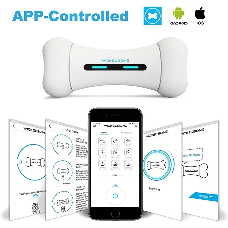 Wickedbone Smart Automatic & Interactive Bone Toys for Dogs and Cats App Control Safe & Durable Keep Your Pets Entertained.