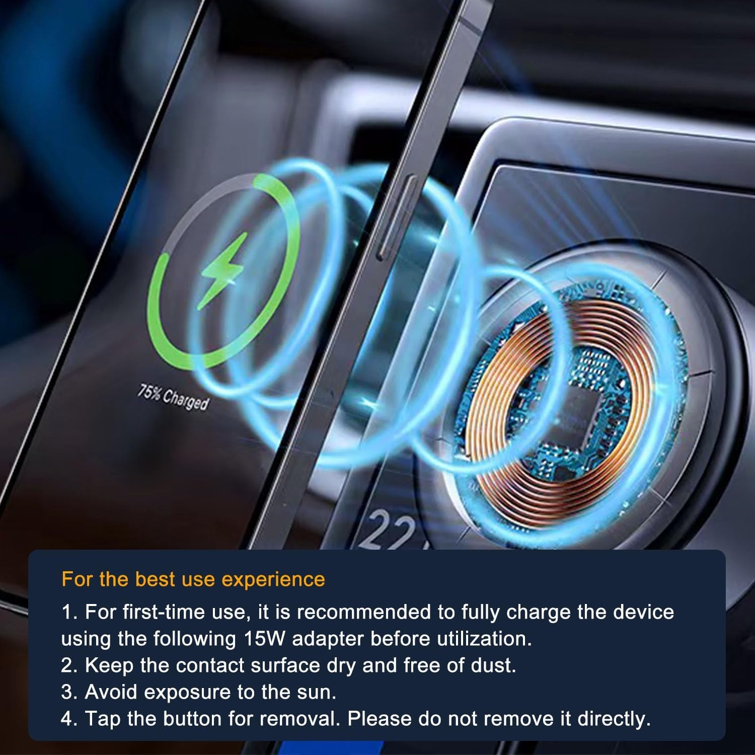 15W Car Electric Suction Cup Magnetic Wireless Charger Phone Holder, Air Vacuum Suction Phone Mount for Mirror and Gym, Compatible with Iphone 12/13/14/15/16 Series, Black